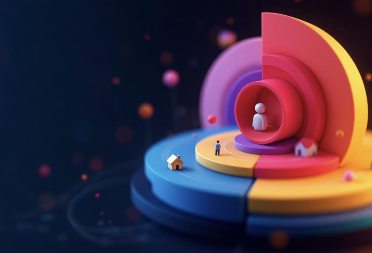 3D abstract financial planning model with colorful segments representing personalized investment strategies.